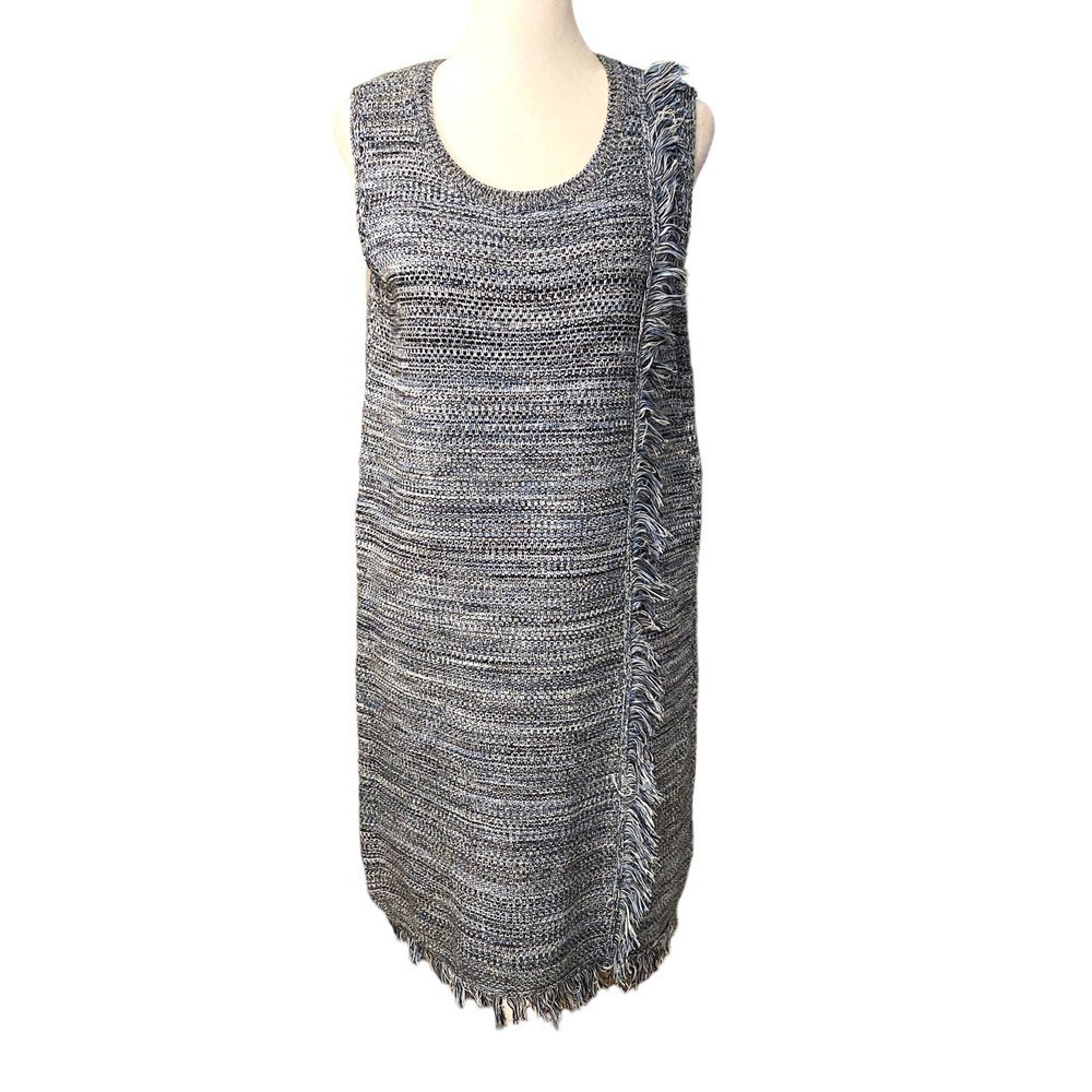 NWT Anthro Holding Horses Womens Blue Black Tweed Fringe Sweater Dress Sz Small - Picture 3 of 15
